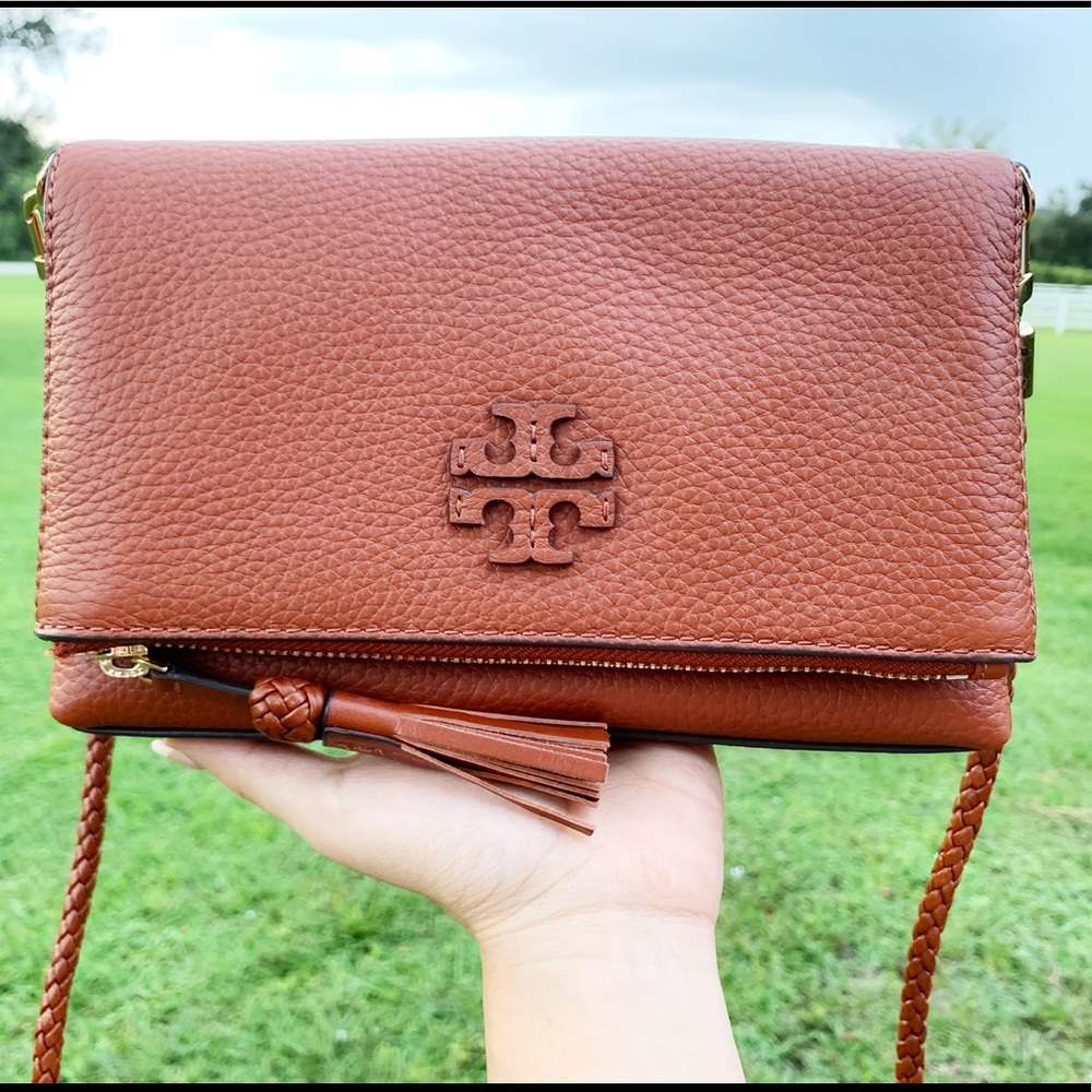 Tory Burch Fold over crossbody black or Tan - Picture 8 of 8